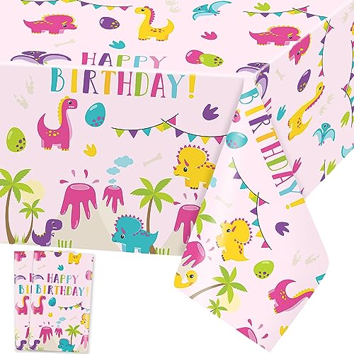 Dinosaurier Tischdecke Rosa Dino Tischdecken Dinosaur Geburtstag Plastik Tischtuch Rechteckige Wasserdicht Dino Motiv Kinder Geburtstag Party Dekoration, 137 x 274cm, 2 Stück von Domgoge