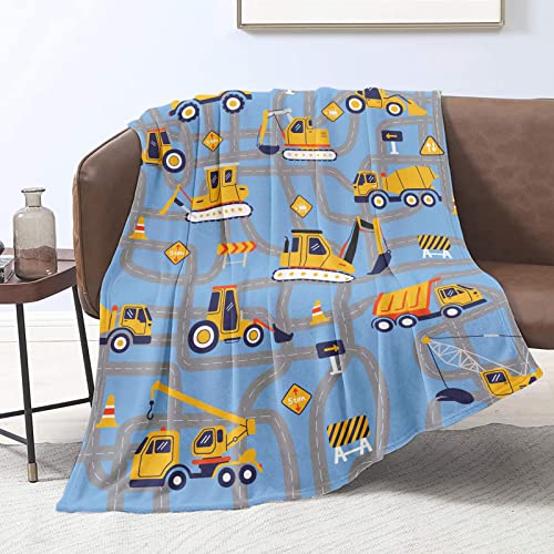 Domgoge Bagger Kuscheldecke Baby Jungen LKW-Traktor Decke Kinder Flanell Fleecedecke Kleinkind AusrüStung Auto Flauschig Decken Sofa Couch, 130cm x 152cm von Domgoge