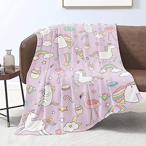 Domgoge Einhorn Kuscheldecke Flauschig Einhorn Decke Baby Kinder MäDchen Flamingo Flanell Fleecedecke Geschenke Eiscreme Decken Sofa Couch, 101cm x 127cm von Domgoge