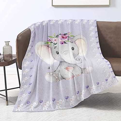 Domgoge Elefanten Decke Babydecke Elefanten Kuscheldecke für Baby Mädchen Flanell Fleecedecke Flauschig Plüschdecke für Kinder Elefanten Decken Geschenke, Lila, 130cm x 152cm von Domgoge