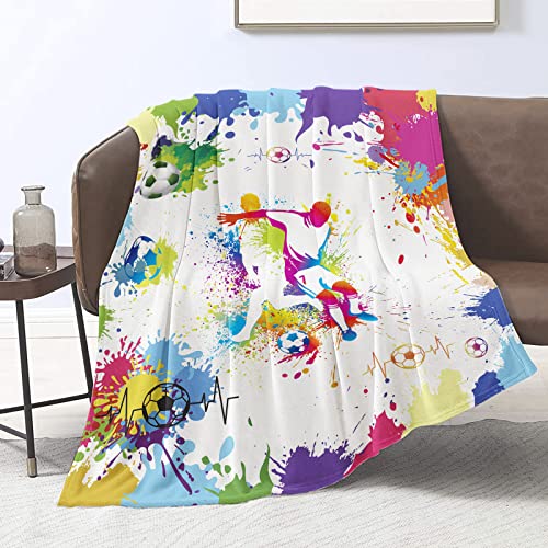Domgoge Kuscheldecke Fußball Flauschig Flanell Fleecedecke für Jungen Erwachsene Krawattenfärbung Decke Sport Fussball Decken Geschenk Sofa Couch, 130cm x 152cm von Domgoge