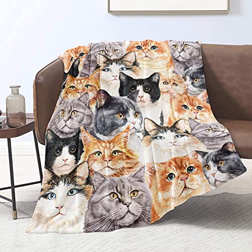 Domgoge Kuscheldecke mit Katze Decke für Kinder Mädchen Flanell Fleecedecke mit Niedlich Katze für Katzenliebhaber Plüschdecke Katze Geschenk Flauschig Decken Sofa Couch von Domgoge