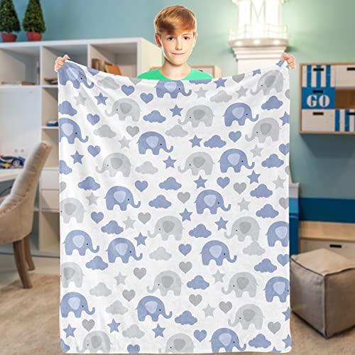 Elefanten Kuscheldecke Baby Elefant Decke Blau Grau Weich Flanelldecke Elefant Kinder Warm Plüsch Fleece Wohndecke Elefant für Teenager Jungs Mädchen Geburtstagsgeschenke Krippe Sofa Deko, 130x152cm von Domgoge