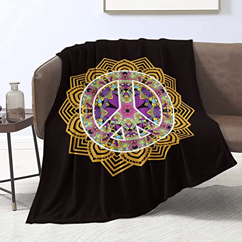 Friedenszeichen-Decke, gebunden, Überwurfdecken, Frieden, Liebe, Blumendecke, Hippie, Retro, 70er-Jahre-Decke, Geschenke, leichte, weiche, Sofa, 152.4x203.3 cm von Domgoge