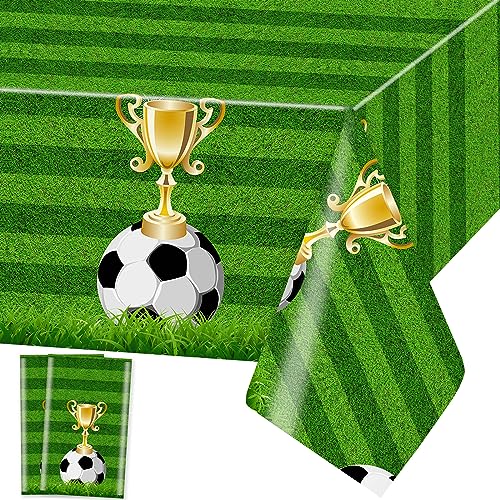 Fußball Tischdecke Soccer Trophäe Tischdecken Fußball Plastik Tischtuch Rechteckige Wasserdicht Fußball Motiv Kinder Geburtstag Sportfans Party Dekoration, 137 x 274cm, 2 Stück von Domgoge