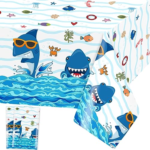 Hai Tischdecke Ozean Tiere Tischdecken Unter dem Meer Tischtuch Rechteckige Wasserdicht Blauhai Motiv Sommer Strand Pool Geburtstag Party Supplies, 137 x 274cm, 2 Stück von Domgoge