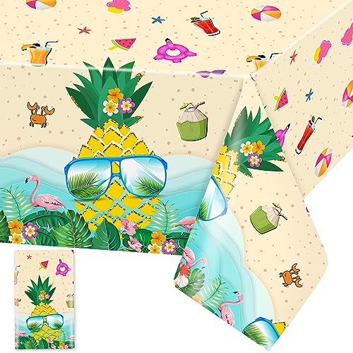 Hawaii Tischdecke Ananas Tischdecken Tropisches Luau Plastik Tischtuch Rechteckige Wasserdicht Flamingos Motiv Kinder Geburtstag Sommer Strand Party Dekoration, 137 x 274cm, 1 Stück von Domgoge