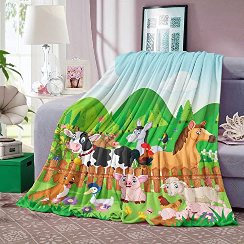 Kuscheldecke Kinder Bauernhof, Decke Bauernhof Tier, Weich Flanelldecke Schwein Hund Ochse, Plüsch Fleece Wohndecke Schaf Huhn für Baby Newborn Jungs Mädchen Geburtstagsgeschenke Krippe, 76x125cm von Domgoge