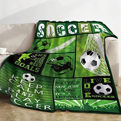 Domgoge Kinder-Fußballdecken, weiche, gemütliche Fußball-Fleece-Überwurfdecke, grüne, flauschige, flauschige Flanell-Fußballdecke für Kinder, Kleinkinder, Jungen, Fußballmannschaft, Spieler, Liebhaber von Domgoge