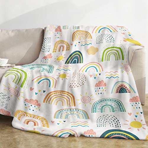 Kuscheldecke Kinder Regenbogen, Decke Regenbogen Boho, Weich Flanell Warm Plüsch Fleece Wohndecke Regenbogen Bohemian für Teenager Mädchen Jungs Geburtstagsgeschenke Kinderzimmer Sofa, 130x152cm von Domgoge