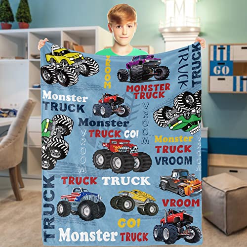 Kuscheldecke Monster Truck Blau LKW Decke Kinder Weich Flanell Wagenmuster Kuscheldecke Warm Plüsch Fleece Fahrzeug Auto Wohndecke für Kleinkinder Jungs Geburtstagsgeschenke Sofa Couch Deko 101x127cm von Domgoge