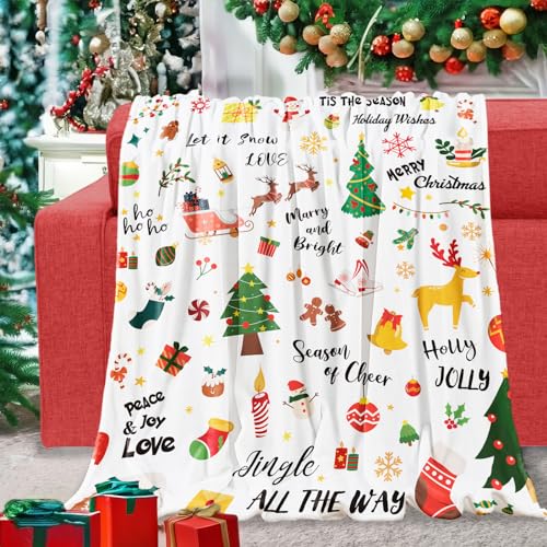 Kuscheldecke Weihnachten Decke mit Weihnachtsbaum Elch Schneemann Weich Warm Merry Christmas Flanell Fleece Wohndecke für Xmas Weihnachts Glück Segen Geschenke Winter Party Couch Bett Deko, 130x152cm von Domgoge