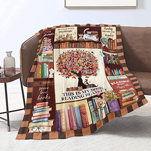 Lesedecke für Buchliebhaber, Geschenke, Decken, Bibliothek, Überwurf, Decke, Buchclub, Bücherwurm, Geschenk, Damen und Herren, weicher Plüsch, leichte Flanell-Fleecedecke, Sofa, 152.4x203 cm von Domgoge