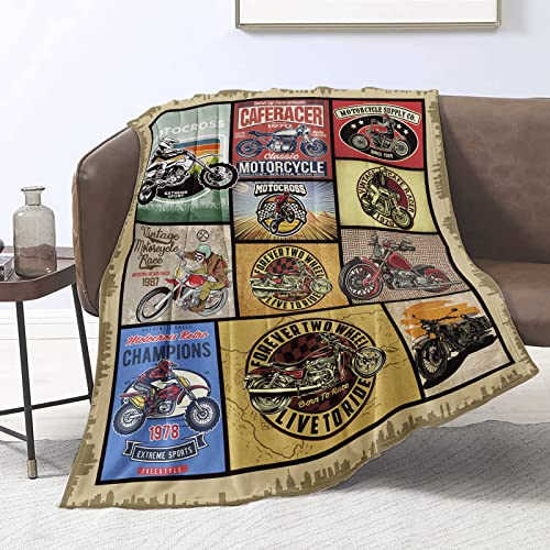 Motorrad Kuscheldecke Motorradliebhaber Wärme Decke Flanell Fleecedecke 70s Fahrradtour Club Decken Frauen Männer Rustikale Leichte Fuzzy Plüsch Reisedecke Couch Sofa Wohndecke Dekor, 130cm x 152cm von Domgoge