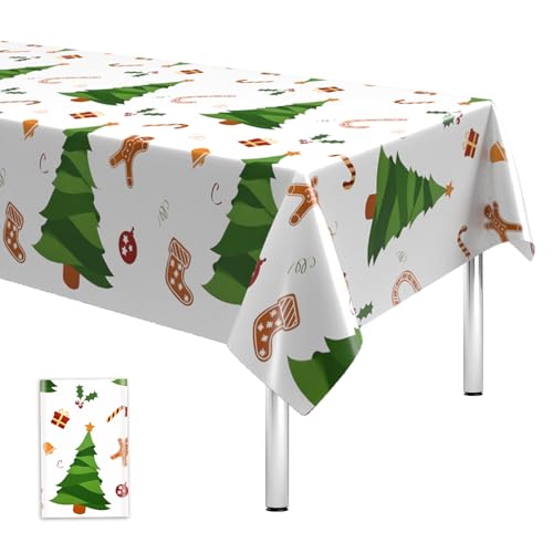 Tischdecke Weihnachten 54x108 Zoll Plastik Weihnachtsbaum Lebkuchenmann Tischdecken Einweg Dünn wasserdichte Rechteck Christmas Tischtuch Tischdeko für Xmas Neujahr Winter Wunderland Party Deko von Domgoge