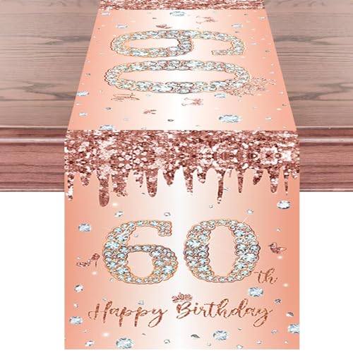 Tischläufer 60 Geburtstag Roségold Happy 60th Birthday Tischband zum 60. Geburtstag Frau Frauen Ihr Geburtstag Jahrestag Feier Party Dinner Tisch Leinen Tischdecke Deko für Zuhause, 180x35 cm Lang Tischläufer 60 Geburtstag Roségold Happy 60th Birthday Tischband zum 60. Geburtstag Frau Frauen Ihr Geburtstag Jahrestag Feier Party Dinner Tisch Leinen Tischdecke Deko für Zuhause, 180x35 cm Lang von Domgoge