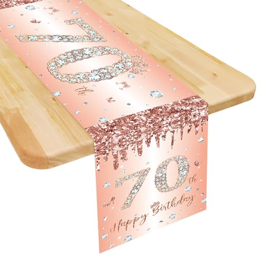 Tischläufer 70 Geburtstag Frau Roségold Happy 70th Birthday Tischband zum 70. Geburtstag Frauen Ihr Geburtstag Jahrestag Feier Party Dinner Tisch Leinen Tischdecke Deko für Zuhause, 180x35 cm Lang von Domgoge