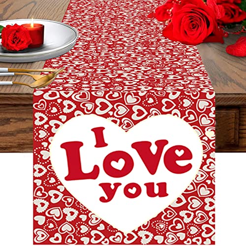 Tischläufer Herzen Liebe Tischläufer Valentinstag Rot Tischläufer Valentines Day Table Runner Romantische Tischwäsche Tischband für Valentinstag Muttertag Hochzeit Verlobung Party Deko 180x35 cm von Domgoge