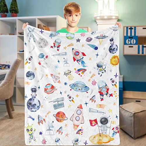 Weltraum Decke Kinder, Kuscheldecke Astronaut, Weich Flanell Universum Decke, Warm Plüsch Fleece Outer Space Raketen Wohndecke für Baby Newborn Jungs Geburtstagsgeschenke Krippe Sofa Deko, 76x102cm von Domgoge