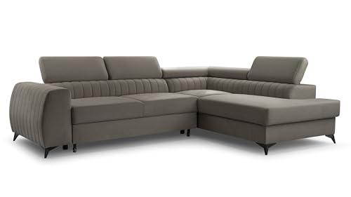 BREGO Grau L-Form Ecksofa 270x202 cm Rechte Seite – Schlafsofa mit Bettkasten, Verstellbaren Kopfstützen, Zetta Stoff, Modernes Design, Freistehend, Komfortable Polsterecke von DomiMeble