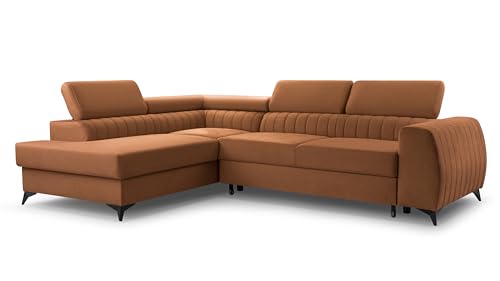 BREGO Orange L-Form Ecksofa 270x202 cm Linke Seite – Schlafsofa mit Bettkasten, Verstellbaren Kopfstützen, Zetta Stoff, Modernes Design, Freistehend, Komfortable Polsterecke von DomiMeble