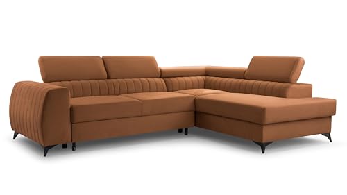 BREGO Orange L-Form Ecksofa 270x202 cm Rechte Seite – Schlafsofa mit Bettkasten, Verstellbaren Kopfstützen, Zetta Stoff, Modernes Design, Freistehend, Komfortable Polsterecke von DomiMeble