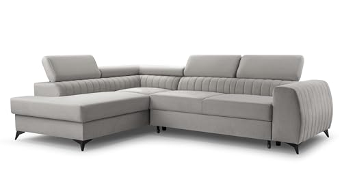 BREGO Silber L-Form Ecksofa 270x202 cm Linke Seite – Schlafsofa mit Bettkasten, Verstellbaren Kopfstützen, Zetta Stoff, Modernes Design, Freistehend, Komfortable Polsterecke von DomiMeble
