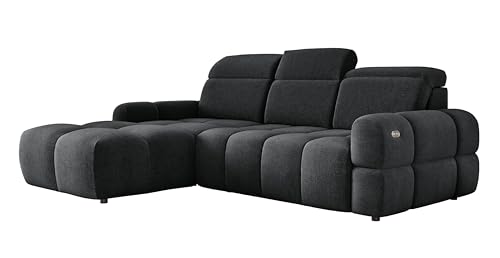 DomoHome Freistehend Ecksofa Mateo Linke Seite Anthrazit 273×183×86/99 cm mit Schlaffunktion & Bettkasten | Memphis Stoff hydrophob, Kopfstützen, HR‑Schaum & Federkern von DomiMeble