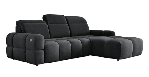 DomoHome Freistehend Ecksofa Mateo Rechte Seite Anthrazit 273×183×86/99 cm mit Schlaffunktion & Bettkasten | Memphis Stoff hydrophob, Kopfstützen, HR‑Schaum & Federkern von DomiMeble