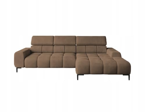 DomiMeble DomoHome Polsterecke L-Form Rechte Seite, Ecksofa mit Schlaffunktion Schlafsofa klein 3-Sitzer verstellbare Kopfstützen und Sitz, Stoff: Monolith 177x270x99 cm, Braun von DomiMeble