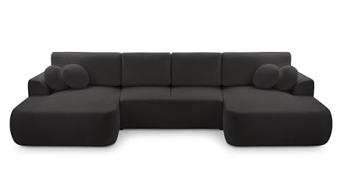 DomiMeble DomoHome U‑Ecksofa Freistehend Velo 364x168x87 cm Farbe: Anthrazit, mit Dekorativen Kissen, mit Schlaffunktion & Bettkasten, Bouclé Coral-Stoff, pflegeleicht, Sitzhöhe 42 cm von DomiMeble