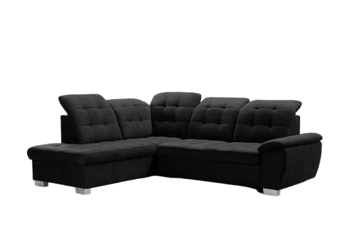DomiMeble Ecksofa Lotta 258 x 212 x 108 cm - modernes Sofa, bequem mit hochelastischem Schaumstoff, mit Bettkasten, mit Schlaffunktion, angenehm anzufassendes Veloursmaterial (Linke Seite, Schwarz) von DomiMeble