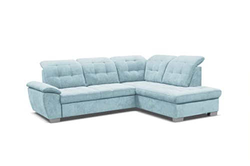 DomiMeble Ecksofa Lotta 258 x 212 x 108 cm - modernes Sofa, bequem mit hochelastischem Schaumstoff, mit Bettkasten, mit Schlaffunktion, angenehm anzufassendes Veloursmaterial (rechte Seite, Blau) von DomiMeble