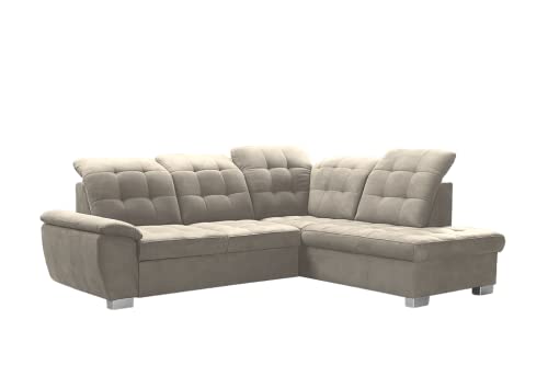 DomiMeble Ecksofa Lotta 258 x 212 x 108 cm - modernes Sofa, bequem mit hochelastischem Schaumstoff, mit Bettkasten, mit Schlaffunktion, angenehm anzufassendes Veloursmaterial (rechte Seite, Beige) von DomiMeble