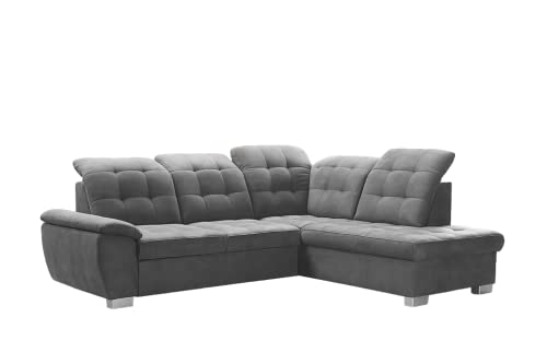 DomiMeble Ecksofa Lotta 258 x 212 x 108 cm - modernes Sofa, bequem mit hochelastischem Schaumstoff, mit Bettkasten, mit Schlaffunktion, angenehm anzufassendes Veloursmaterial (rechte Seite, Grau) von DomiMeble