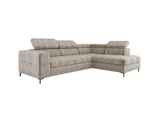 DomiMeble Modernes Pablo Ecksofa 279x201 cm, Schlafsofa Mit Verstellbaren Kopfstützen, Bettkasten, Stabilen Metallfüßen, Hochwertiger Cloud-Stoff Rechts Layout, Farbe BEIGE von DomiMeble