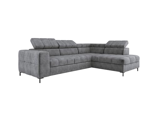 DomiMeble Modernes Pablo Ecksofa 279x201 cm, Schlafsofa Mit Verstellbaren Kopfstützen, Bettkasten, Stabilen Metallfüßen, Hochwertiger Cloud-Stoff Rechts Layout, Farbe GRAU von DomiMeble