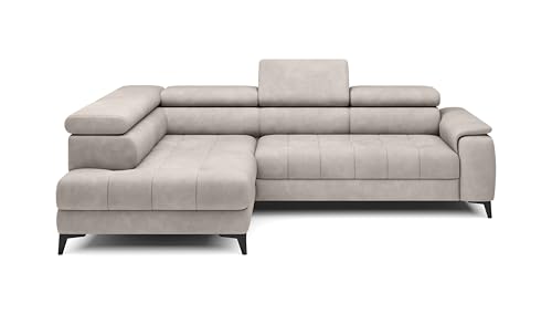 DomoHome Ecksofa Freistehend Mit Schlaffunktion Und Verstellbaren Kopfstützen, Chaiselongue, Linke Seite, 278×197×76/98 cm, Schlaffläche: 88×200 cm, Stoffbezug In Puderrosa von DomiMeble