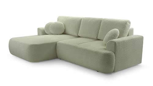 DomoHome Ecksofa Freistehendes L-förmiges Velo 260x168x87 cm Farbe: Hellgrün, Linke Seite mit Dekorativen Kissen, mit Schlaffunktion & Bettkasten, Bouclé Coral-Stoff, pflegeleicht, Sitzhöhe 42 cm DomoHome Ecksofa Freistehendes L-förmiges Velo 260x168x87 cm Farbe: Hellgrün, Linke Seite mit Dekorativen Kissen, mit Schlaffunktion & Bettkasten, Bouclé Coral-Stoff, pflegeleicht, Sitzhöhe 42 cm von DomiMeble