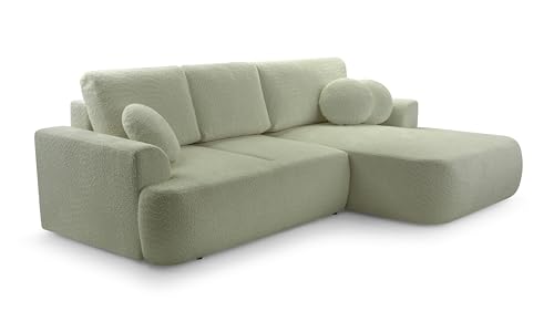 DomoHome Ecksofa Freistehendes L-förmiges Velo 260x168x87 cm Farbe: Hellgrün Rechte Seite mit Dekorativen Kissen, mit Schlaffunktion & Bettkasten, Bouclé Coral-Stoff, pflegeleicht, Sitzhöhe 42 cm DomoHome Ecksofa Freistehendes L-förmiges Velo 260x168x87 cm Farbe: Hellgrün Rechte Seite mit Dekorativen Kissen, mit Schlaffunktion & Bettkasten, Bouclé Coral-Stoff, pflegeleicht, Sitzhöhe 42 cm von DomiMeble
