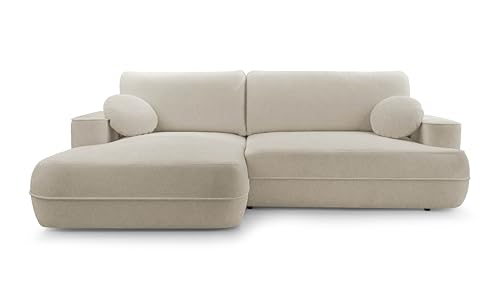 DomoHome Ecksofa Fuego 260x168 cm Beige Linke Seite Mit Schlaffunktion 140x240 cm, Skandinavisches Design, Schlafsofa Mit Bettkasten, Bubble Stoff, Modernes Sofa Für Wohnzimmer von DomiMeble