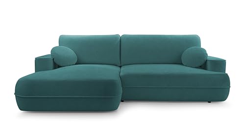 DomoHome Ecksofa Fuego 260x168 cm Türkis Linke Seite Mit Schlaffunktion 140x240 cm, Skandinavisches Design, Schlafsofa Mit Bettkasten, Bubble Stoff, Modernes Sofa Für Wohnzimmer von DomiMeble