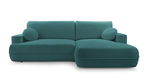 DomoHome Ecksofa Fuego 260x168 cm Türkis Rechte Seite Mit Schlaffunktion 140x240 cm, Skandinavisches Design, Schlafsofa Mit Bettkasten, Bubble Stoff, Modernes Sofa Für Wohnzimmer von DomiMeble
