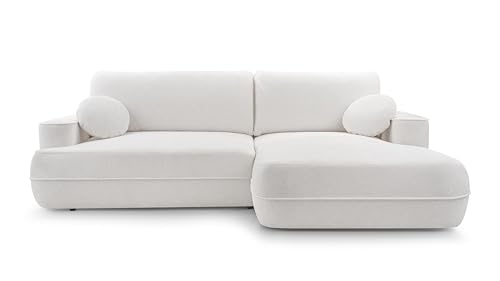 DomoHome Ecksofa Fuego 260x168 cm Weiß Rechte Seite Mit Schlaffunktion 140x240 cm, Skandinavisches Design, Schlafsofa Mit Bettkasten, Bubble Stoff, Modernes Sofa Für Wohnzimmer von DomiMeble