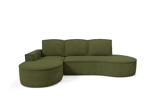 DomoHome Ecksofa Molly Mit Schlaffunktion – Halbrundes Design Freistehend Liegefläche 140x207cm, 3 Große Rückenkissen Abriamo Möbelstoff 277x157x88cm,Linke Seite Grün DomoHome Ecksofa Molly Mit Schlaffunktion – Halbrundes Design Freistehend Liegefläche 140x207cm, 3 Große Rückenkissen Abriamo Möbelstoff 277x157x88cm,Linke Seite Grün von DomiMeble