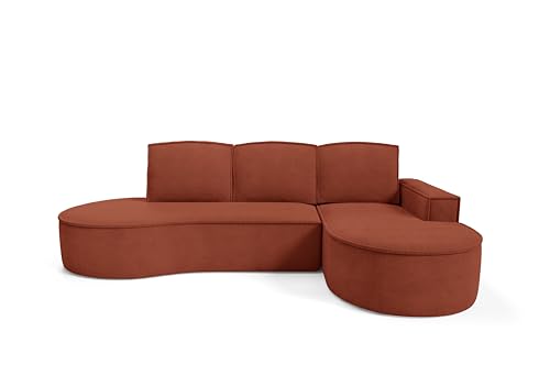 DomoHome Ecksofa Molly Mit Schlaffunktion – Halbrundes Design Freistehend Liegefläche 140x207cm, 3 Große Rückenkissen Curio Möbelstoff 277x157x88cm,Rechte Seite Braun von DomiMeble