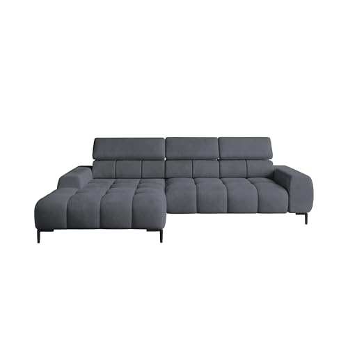 DomoHome Ecksofa Plaza-MINI Stoff SOLAR Eckcouch Inkl. Mit Bequemer, Flauschiger Rückenlehne/Longchair Links/Industrial Style/L-Form Links 270x99x177 cm (BxHxT) L-GRAU von DomiMeble