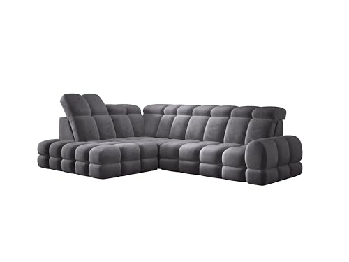 DomoHome Ecksofa Tollo Anthrazit Salvador-Stoff Linke Seite 302x217x105 cm, L-Form Sofa mit Schlaffunktion, Bettkasten 120x85x17 cm, Elektrisch Verstellbar von DomiMeble
