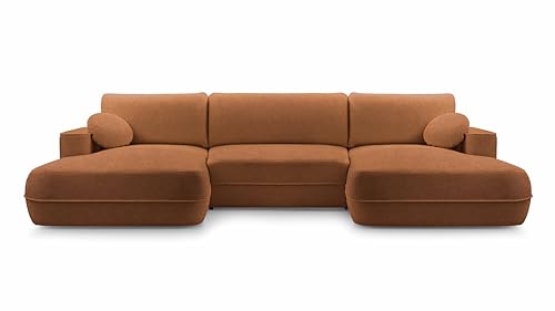 DomoHome Fuego U-Förmiges Freistehend Ecksofa - Kupfer 364x164x87cm – Wohnlandschaft mit Schlaffunktion-304x140cm & Bettkasten – Modernes Design Sofa aus Polsterstoff Bubble von DomiMeble