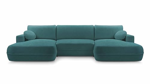 DomoHome Fuego U-Förmiges Freistehend Ecksofa - Türkis 364x164x87cm – Wohnlandschaft mit Schlaffunktion-304x140cm & Bettkasten – Modernes Design Sofa aus Polsterstoff Bubble von DomiMeble